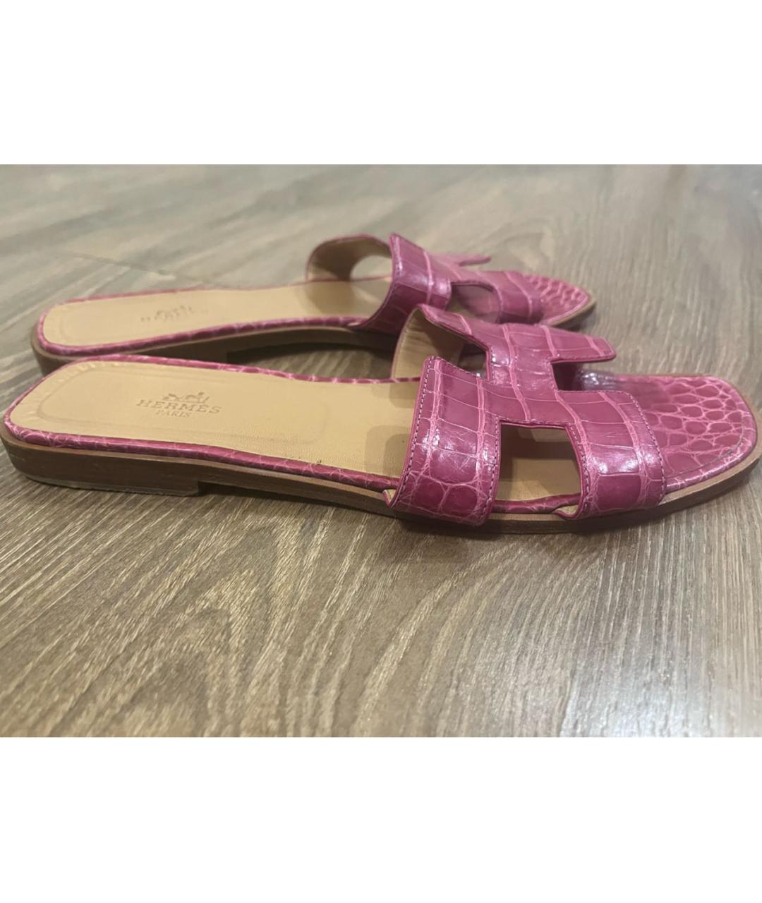 HERMES Розовые шлепанцы из экзотической кожи, фото 9