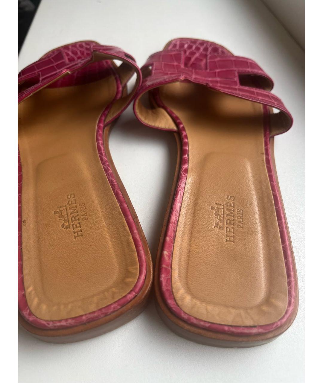 HERMES Розовые шлепанцы из экзотической кожи, фото 3