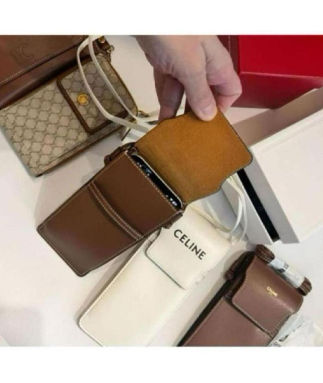CELINE Коричневая кожаная сумка через плечо, фото 3