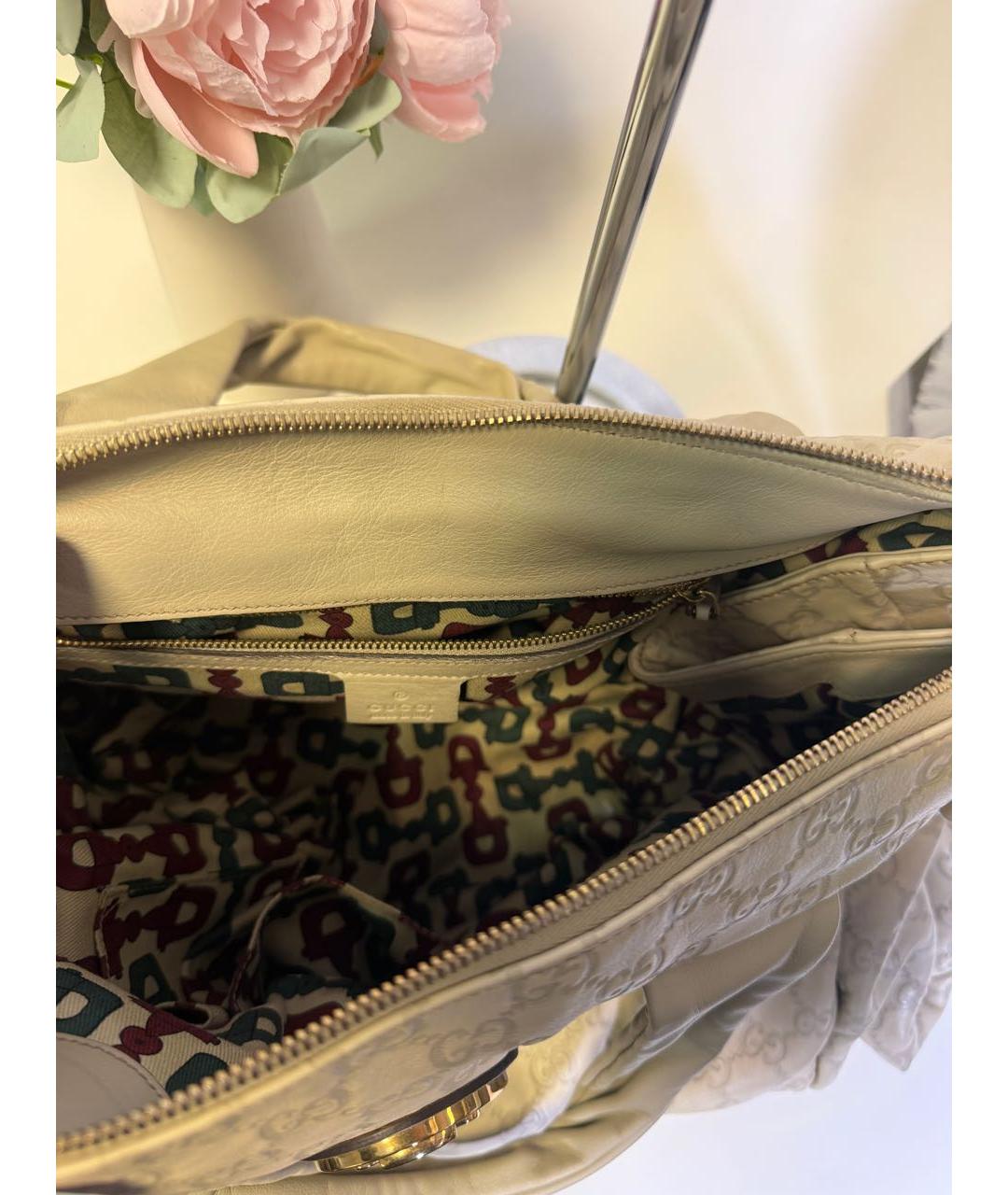 GUCCI Бежевая кожаная сумка с короткими ручками, фото 4
