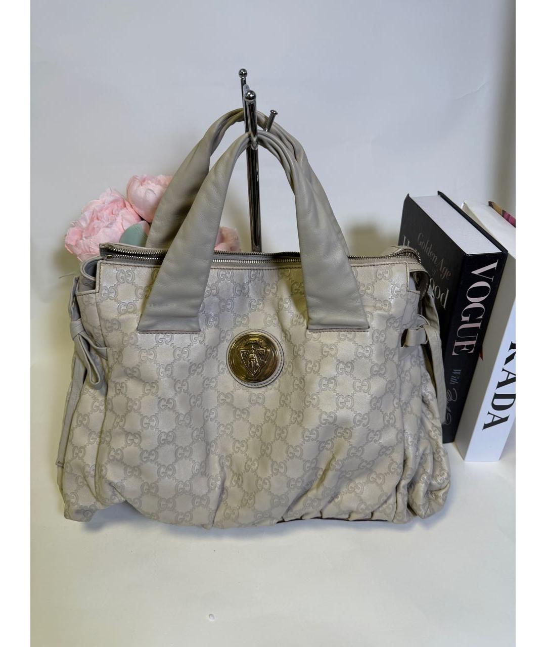 GUCCI Бежевая кожаная сумка с короткими ручками, фото 6
