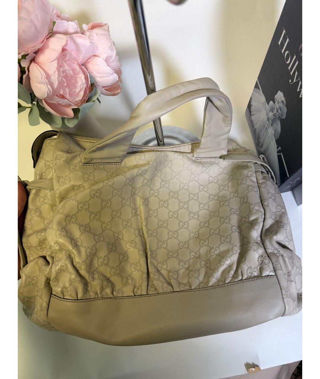 GUCCI Бежевая кожаная сумка с короткими ручками, фото 3