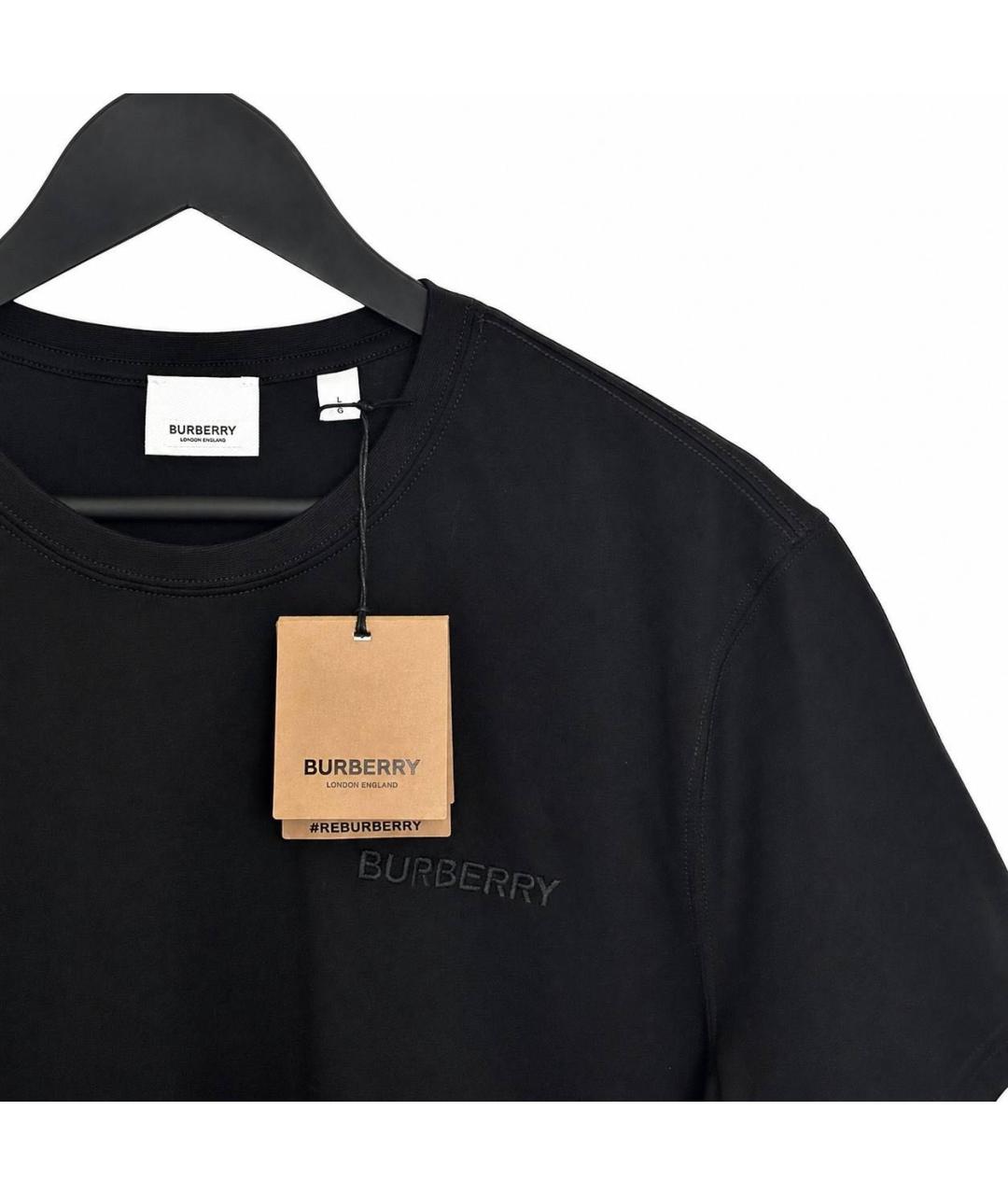 BURBERRY Черная хлопковая футболка, фото 2