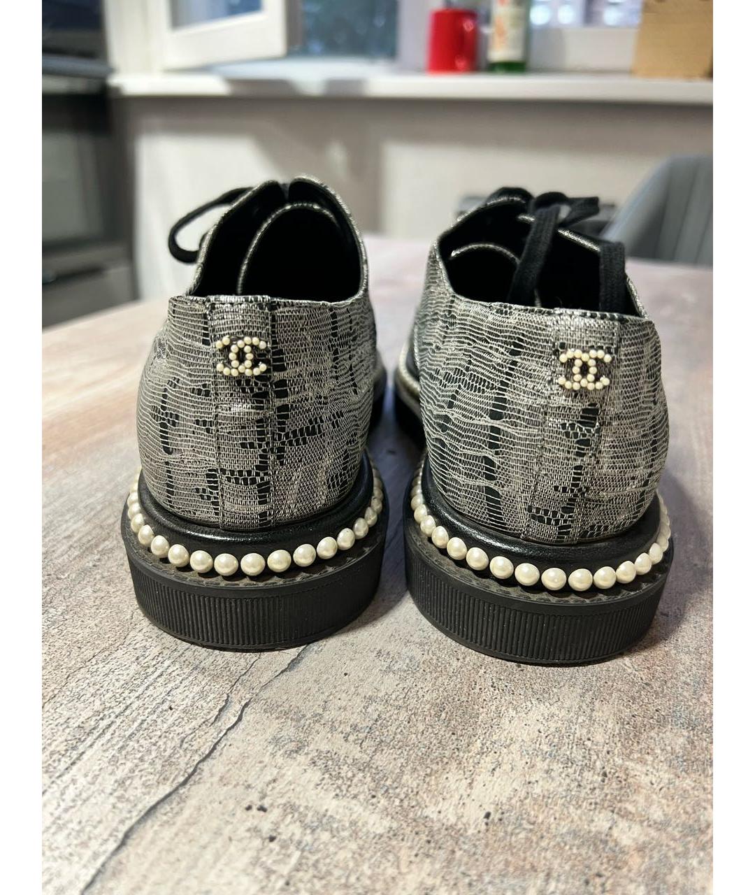 CHANEL Серые текстильные лоферы, фото 5