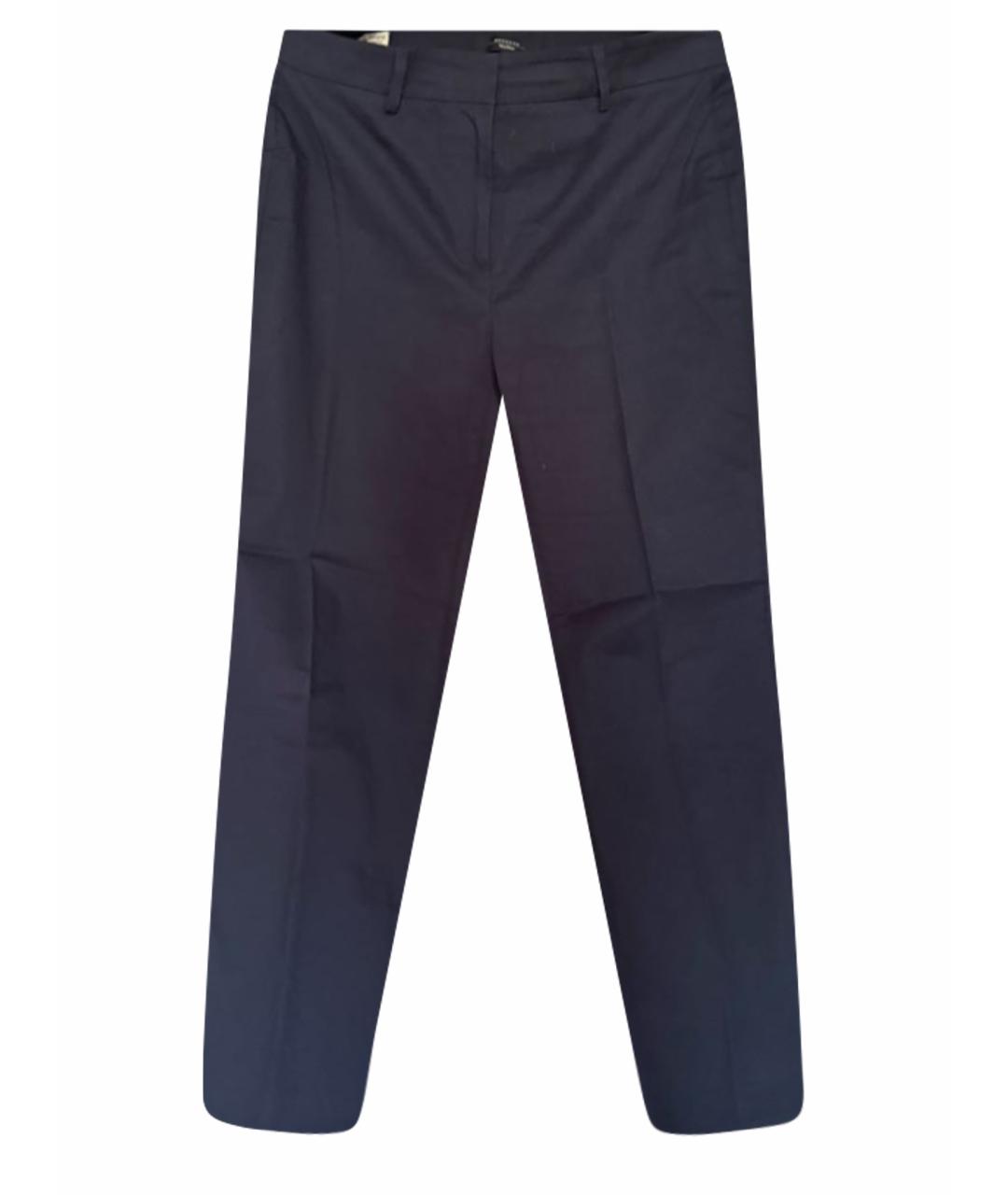 WEEKEND MAX MARA Темно-синие хлопко-эластановые прямые брюки, фото 1