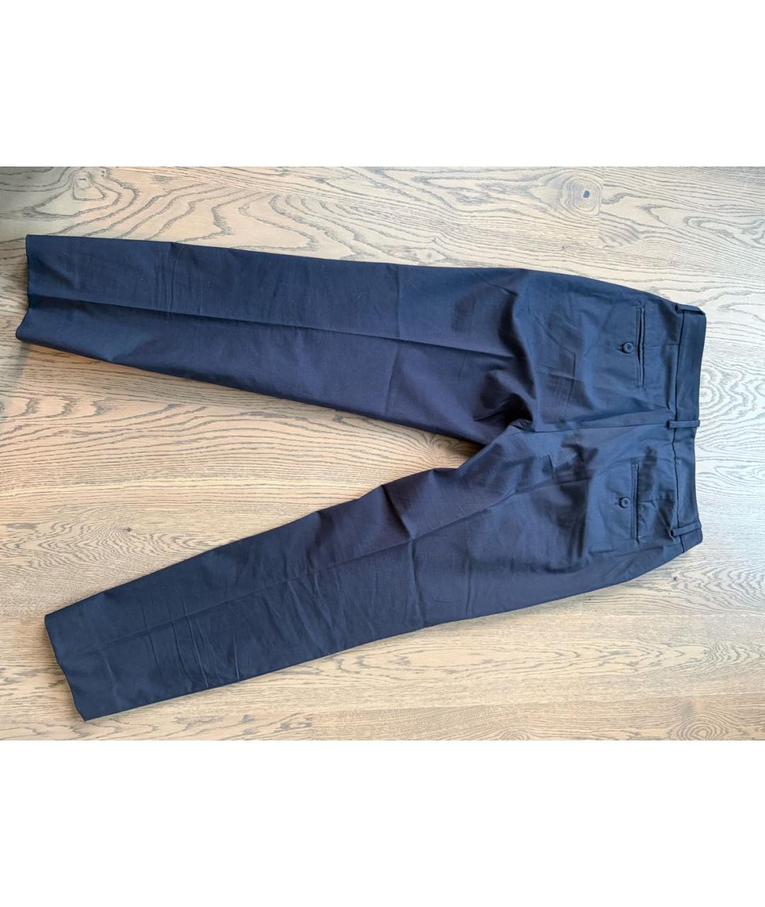 WEEKEND MAX MARA Темно-синие хлопко-эластановые прямые брюки, фото 2
