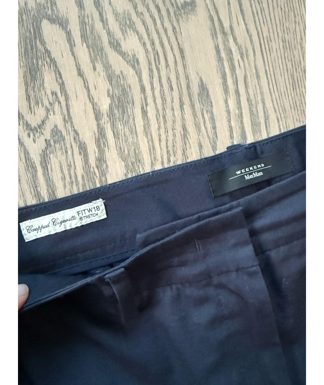 WEEKEND MAX MARA Темно-синие хлопко-эластановые прямые брюки, фото 7