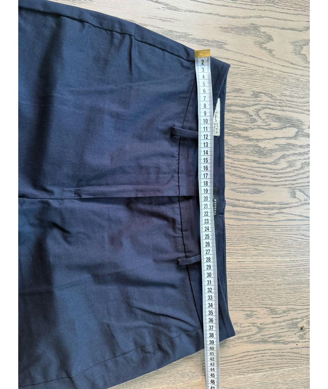 WEEKEND MAX MARA Темно-синие хлопко-эластановые прямые брюки, фото 4