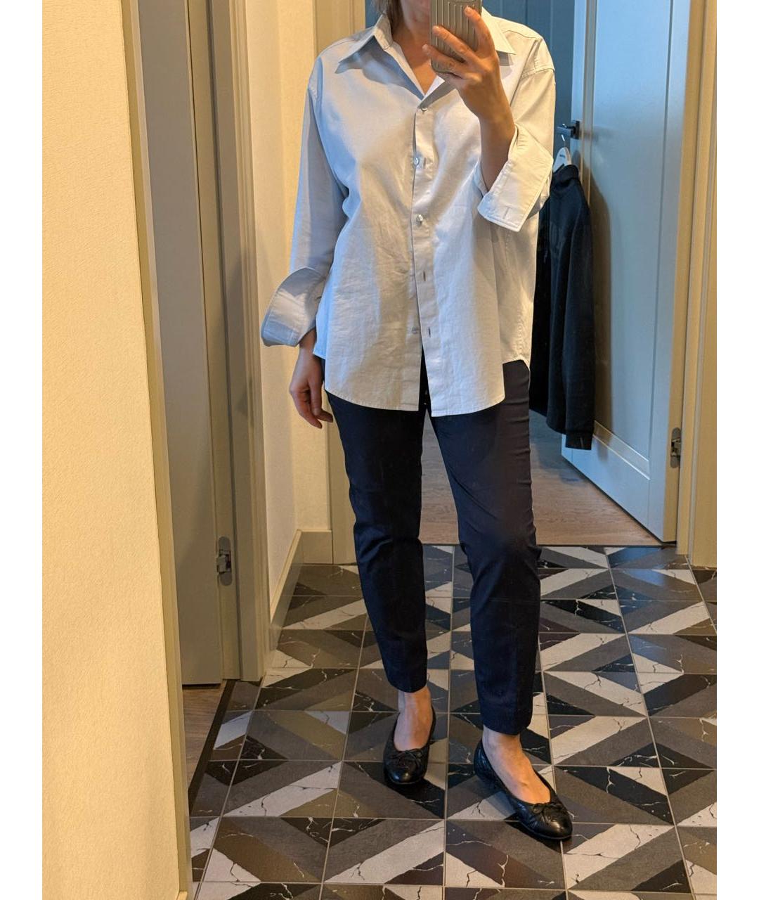 WEEKEND MAX MARA Темно-синие хлопко-эластановые прямые брюки, фото 8