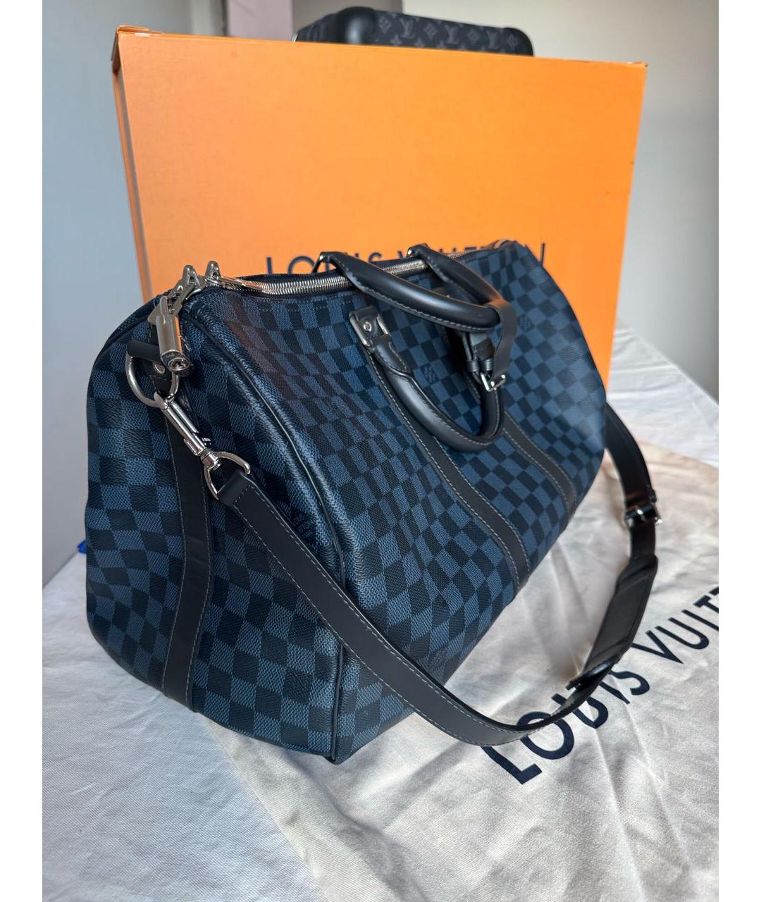 LOUIS VUITTON Темно-синяя кожаная дорожная/спортивная сумка, фото 2