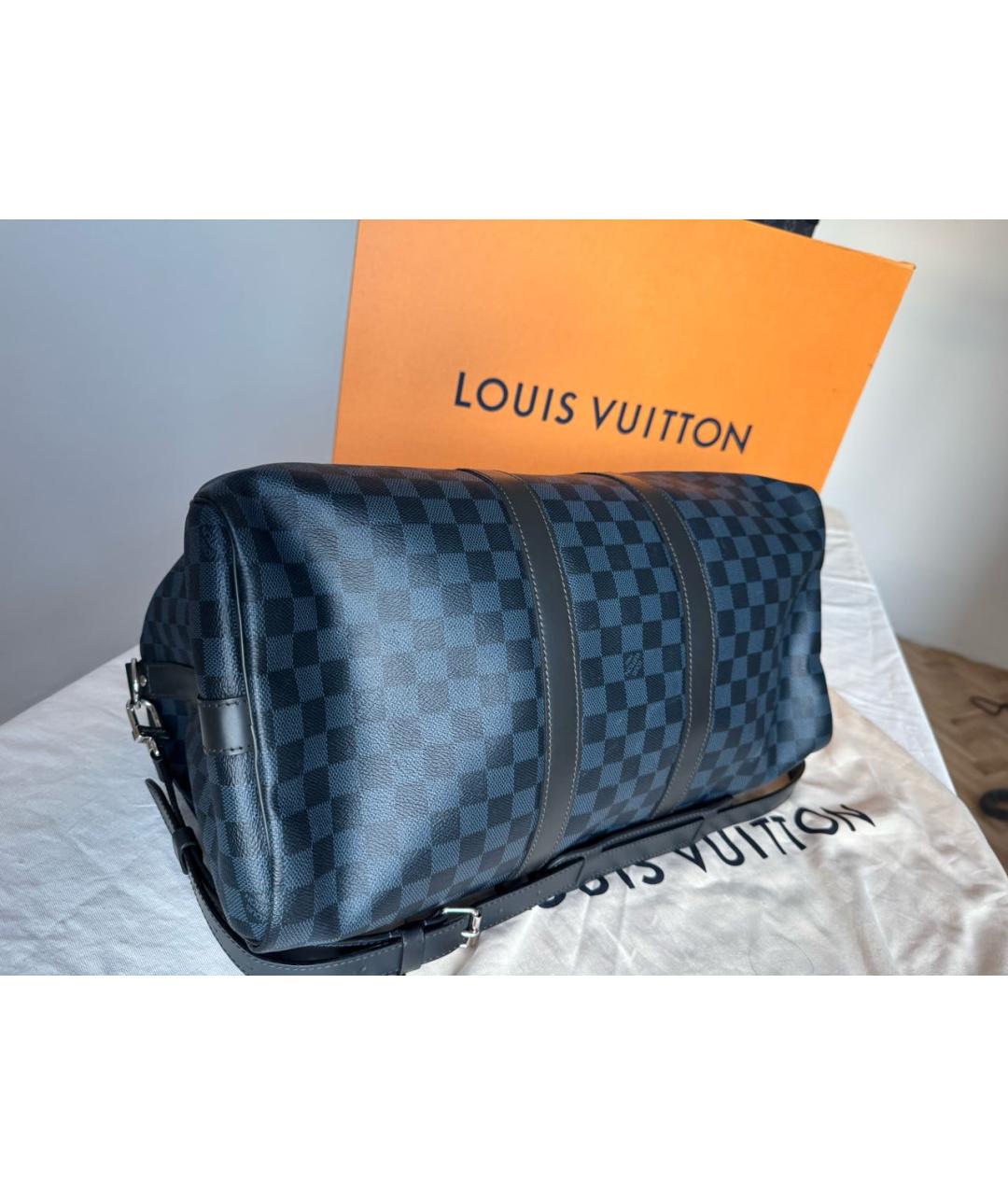 LOUIS VUITTON Темно-синяя кожаная дорожная/спортивная сумка, фото 3