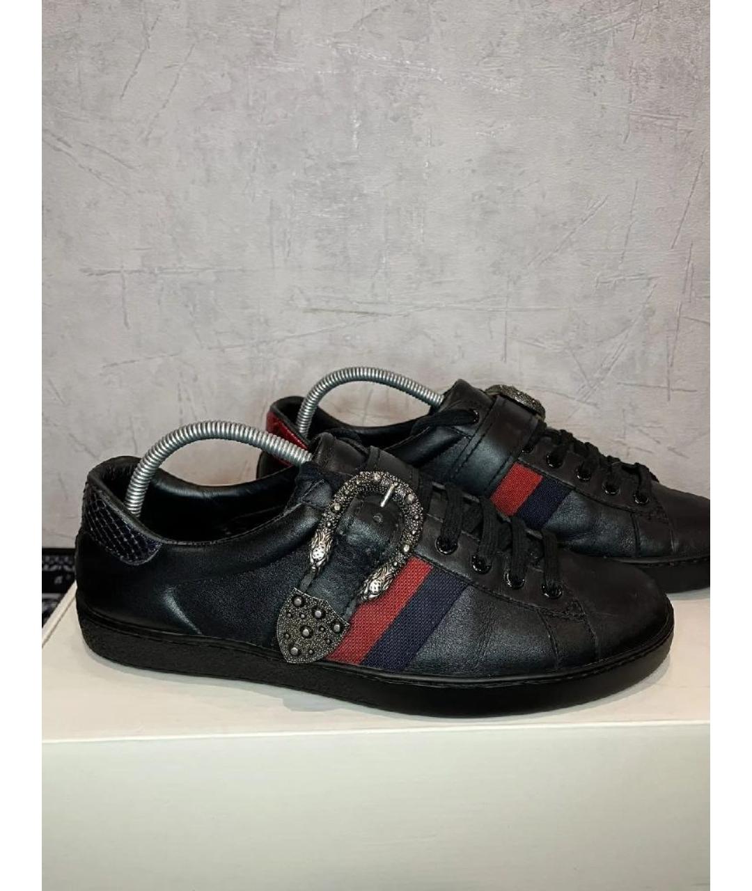GUCCI Черные кожаные низкие кроссовки / кеды, фото 2