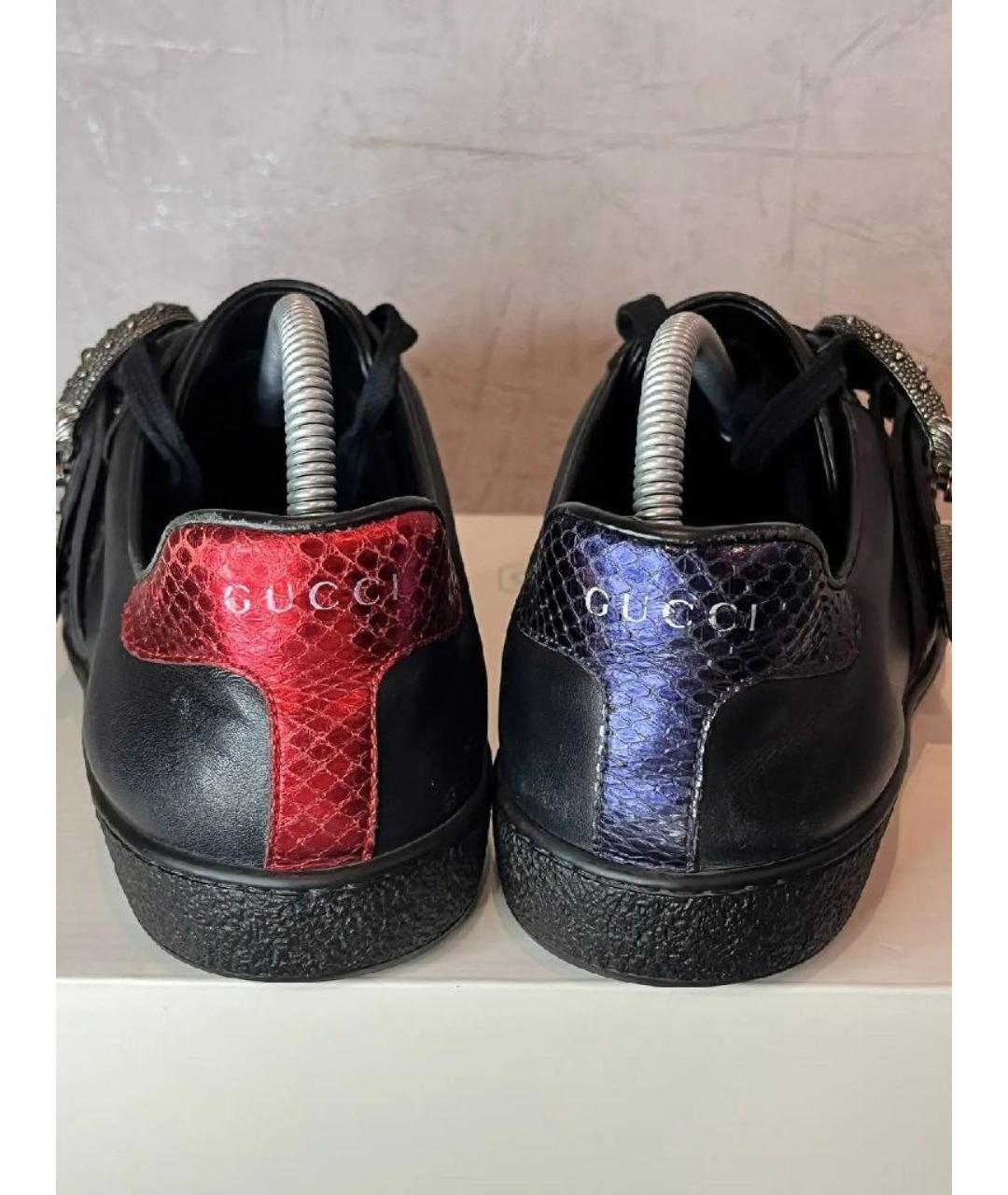 GUCCI Черные кожаные низкие кроссовки / кеды, фото 4