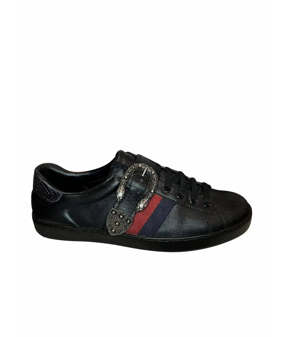 GUCCI Черные кожаные низкие кроссовки / кеды, фото 1