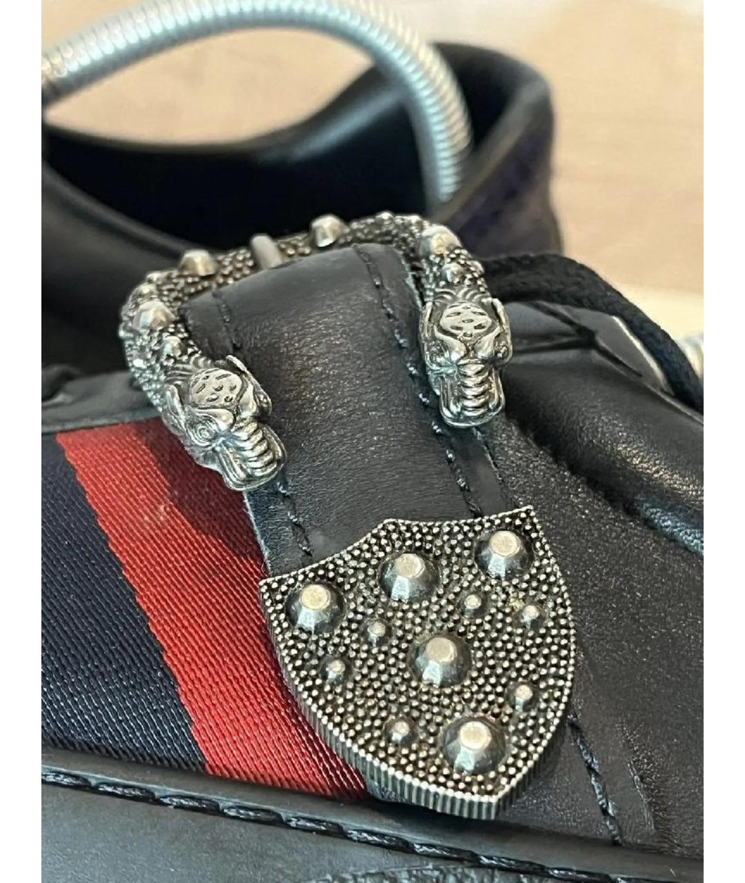 GUCCI Черные кожаные низкие кроссовки / кеды, фото 9