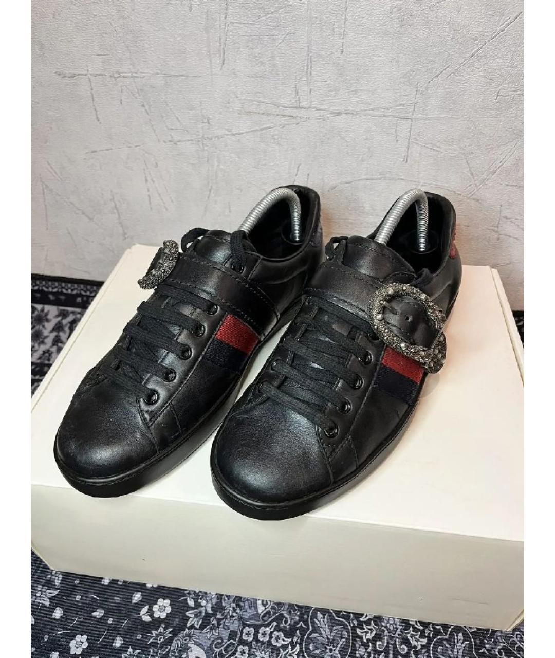 GUCCI Черные кожаные низкие кроссовки / кеды, фото 3