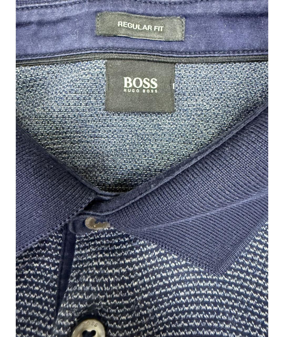HUGO BOSS Темно-синее хлопковое поло с длинным рукавом, фото 4