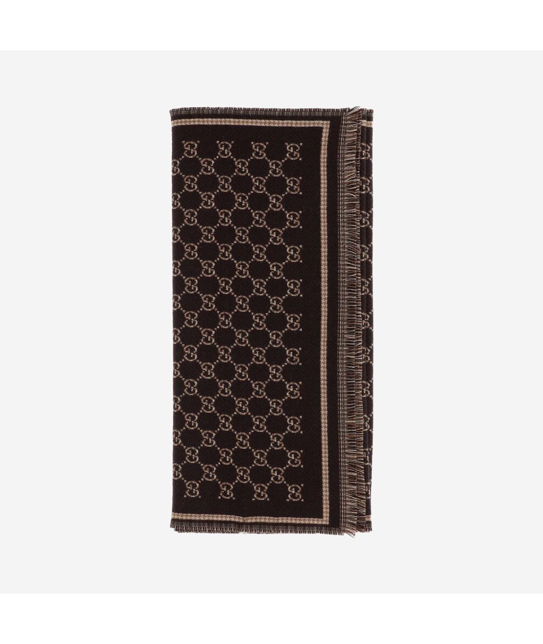 GUCCI Коричневый шерстяной шарф, фото 4