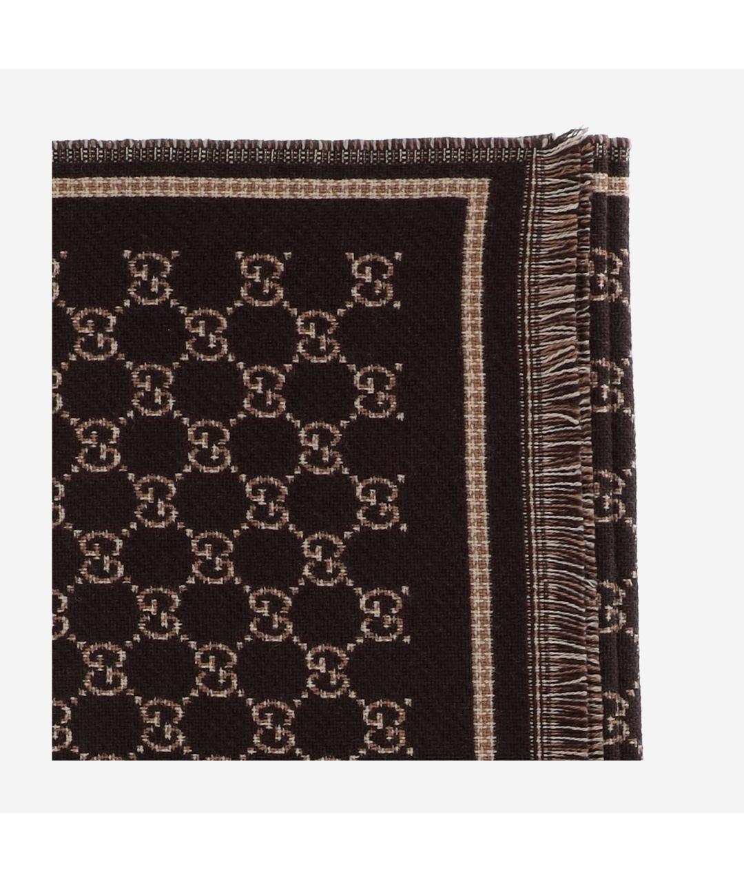 GUCCI Коричневый шерстяной шарф, фото 1