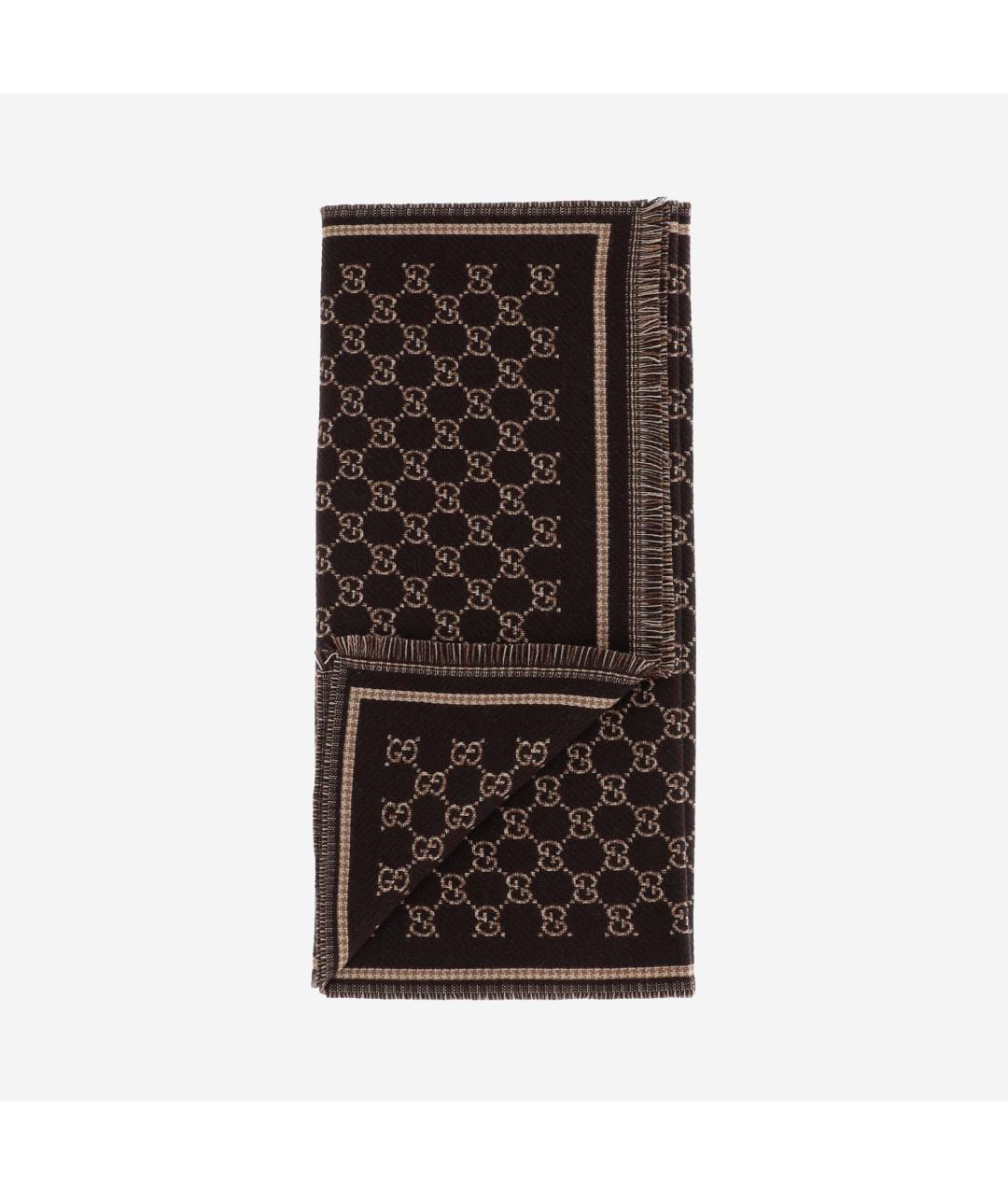 GUCCI Коричневый шерстяной шарф, фото 2