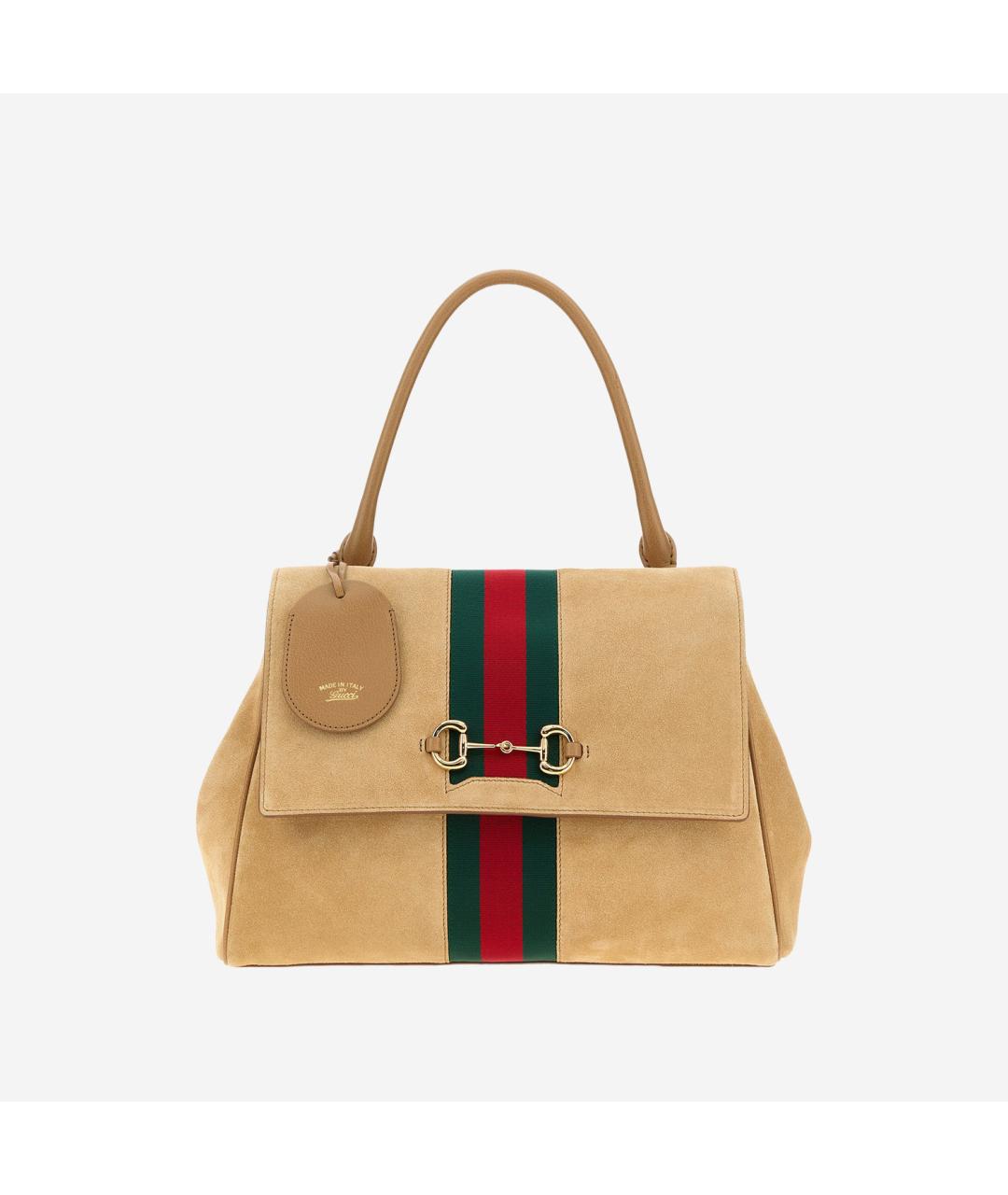 GUCCI Бежевая замшевая сумка с короткими ручками, фото 1