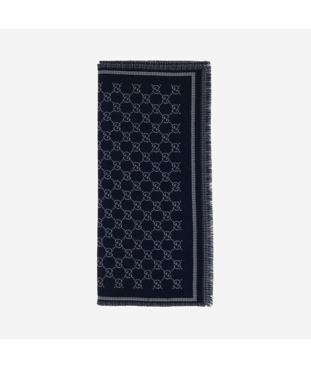 GUCCI Темно-синий шерстяной шарф, фото 4
