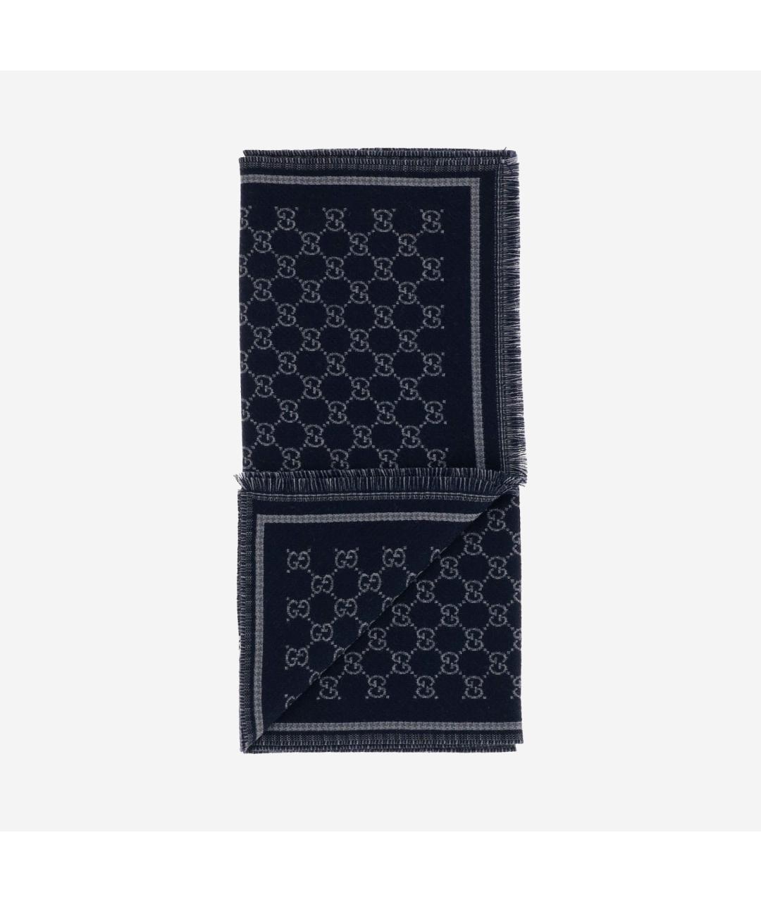 GUCCI Темно-синий шерстяной шарф, фото 2