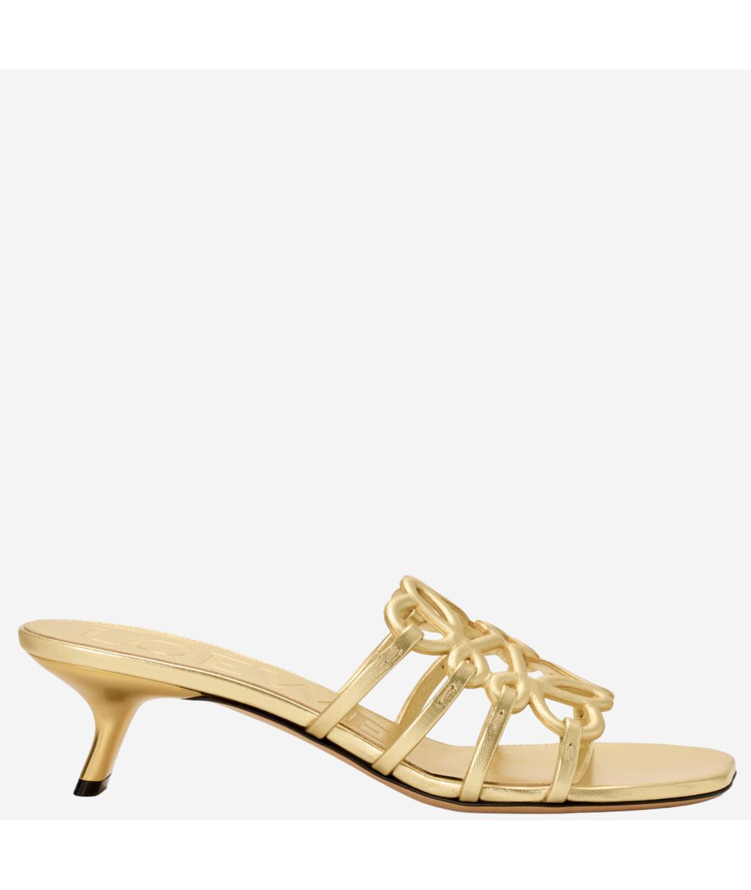 LOEWE Золотые кожаные мюли, фото 5