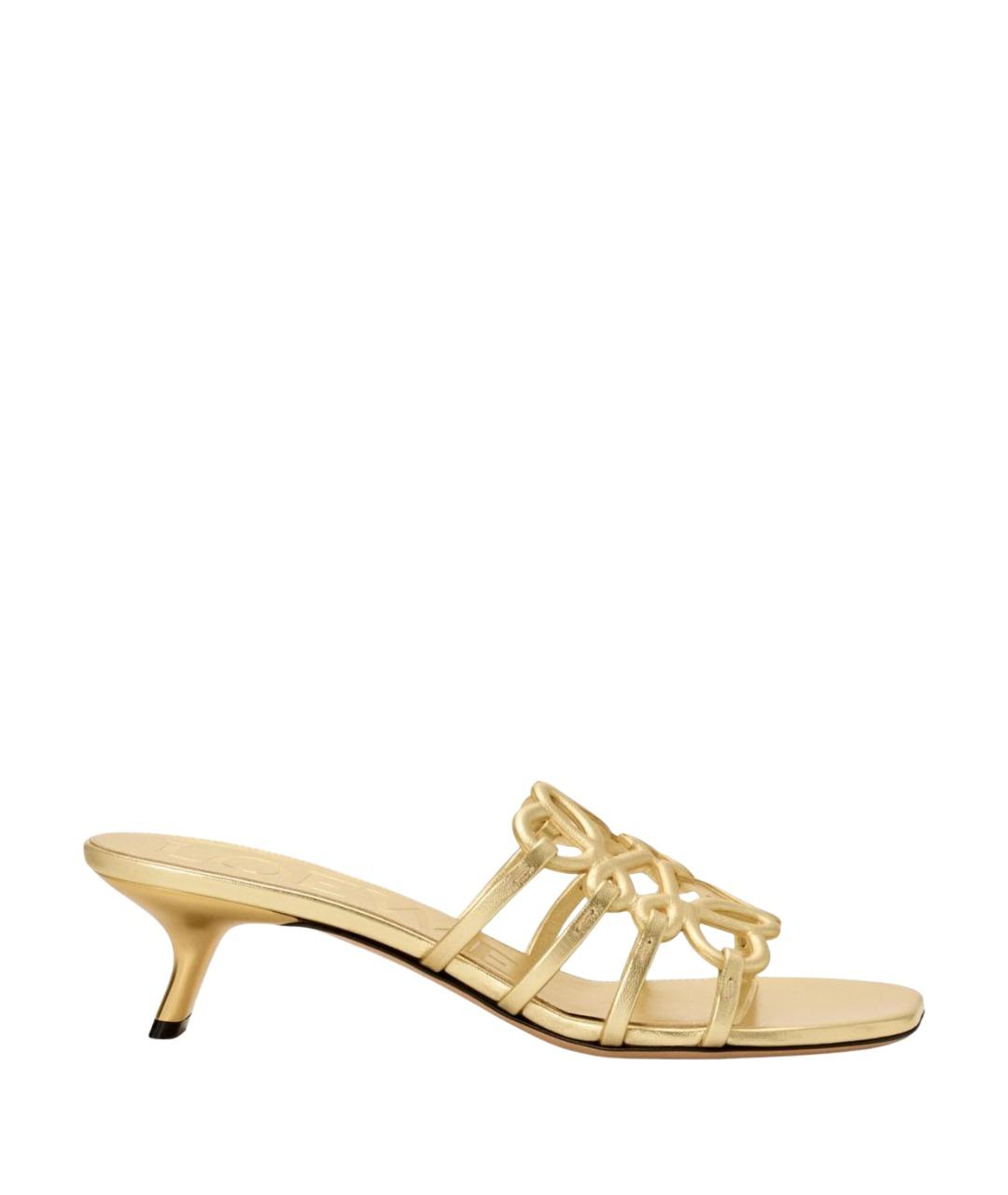LOEWE Золотые кожаные мюли, фото 4