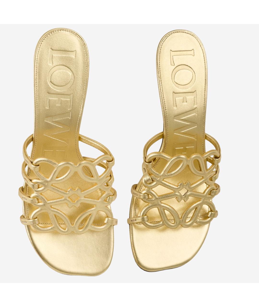 LOEWE Золотые кожаные мюли, фото 2