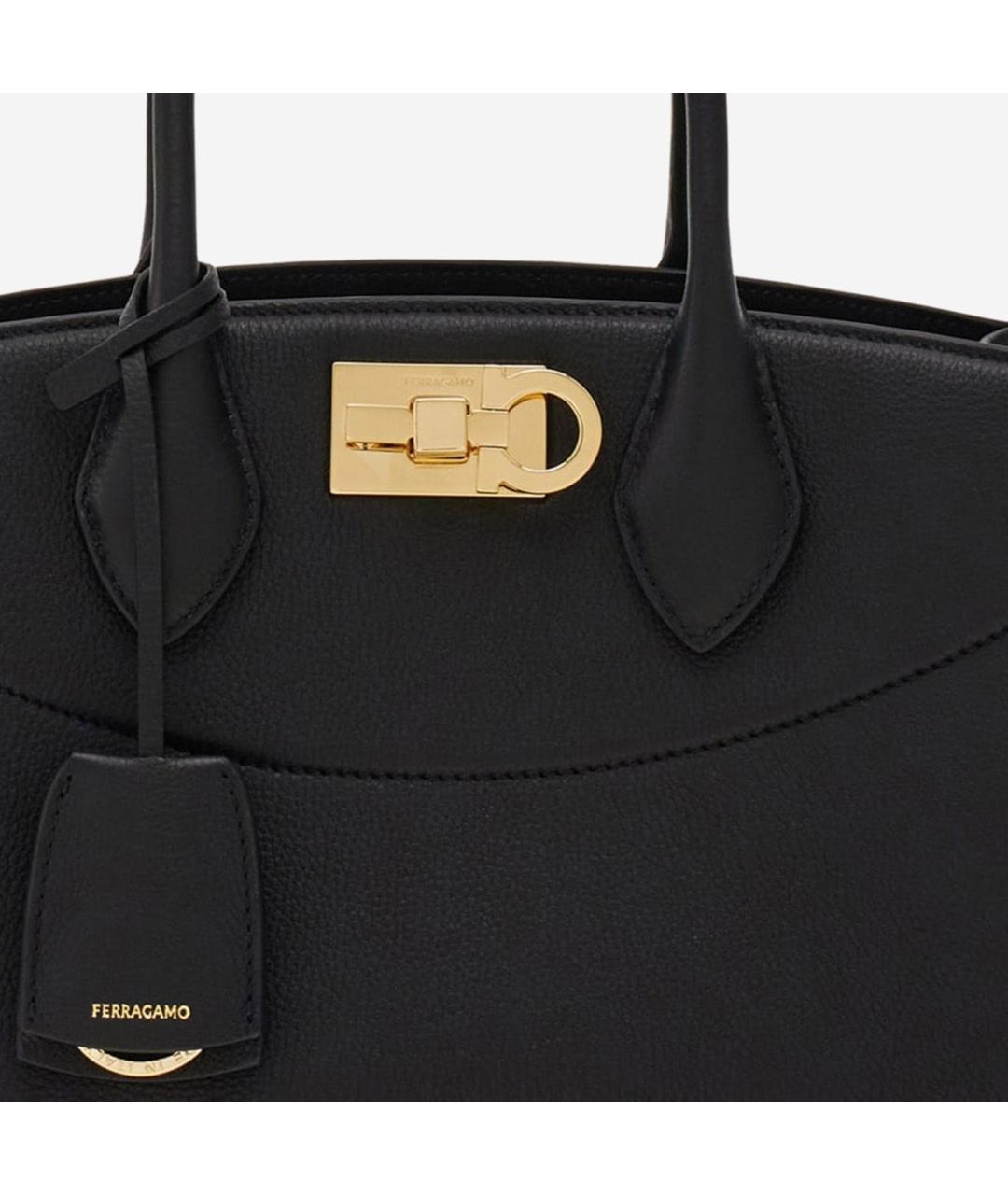 FERRAGAMO Черная кожаная сумка тоут, фото 4