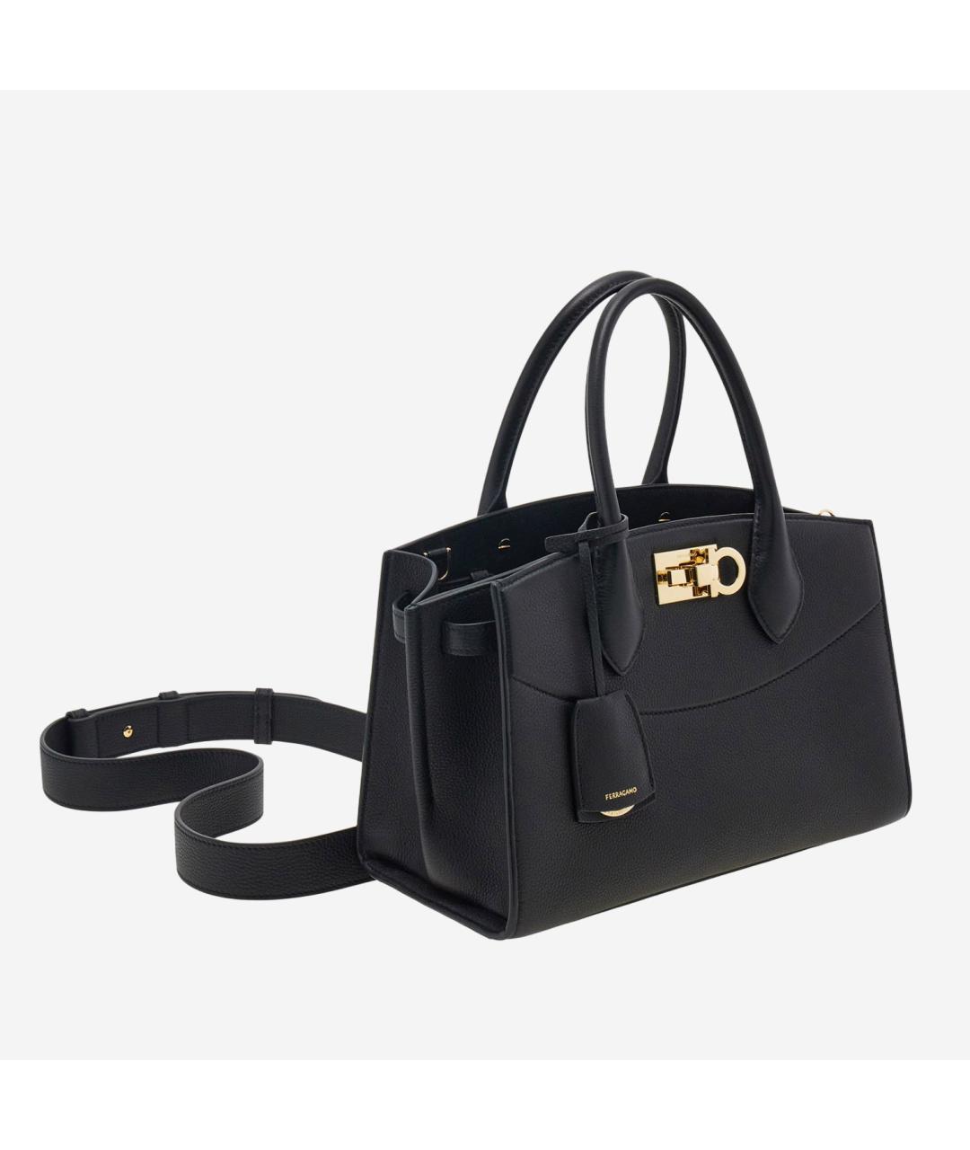 FERRAGAMO Черная кожаная сумка тоут, фото 2