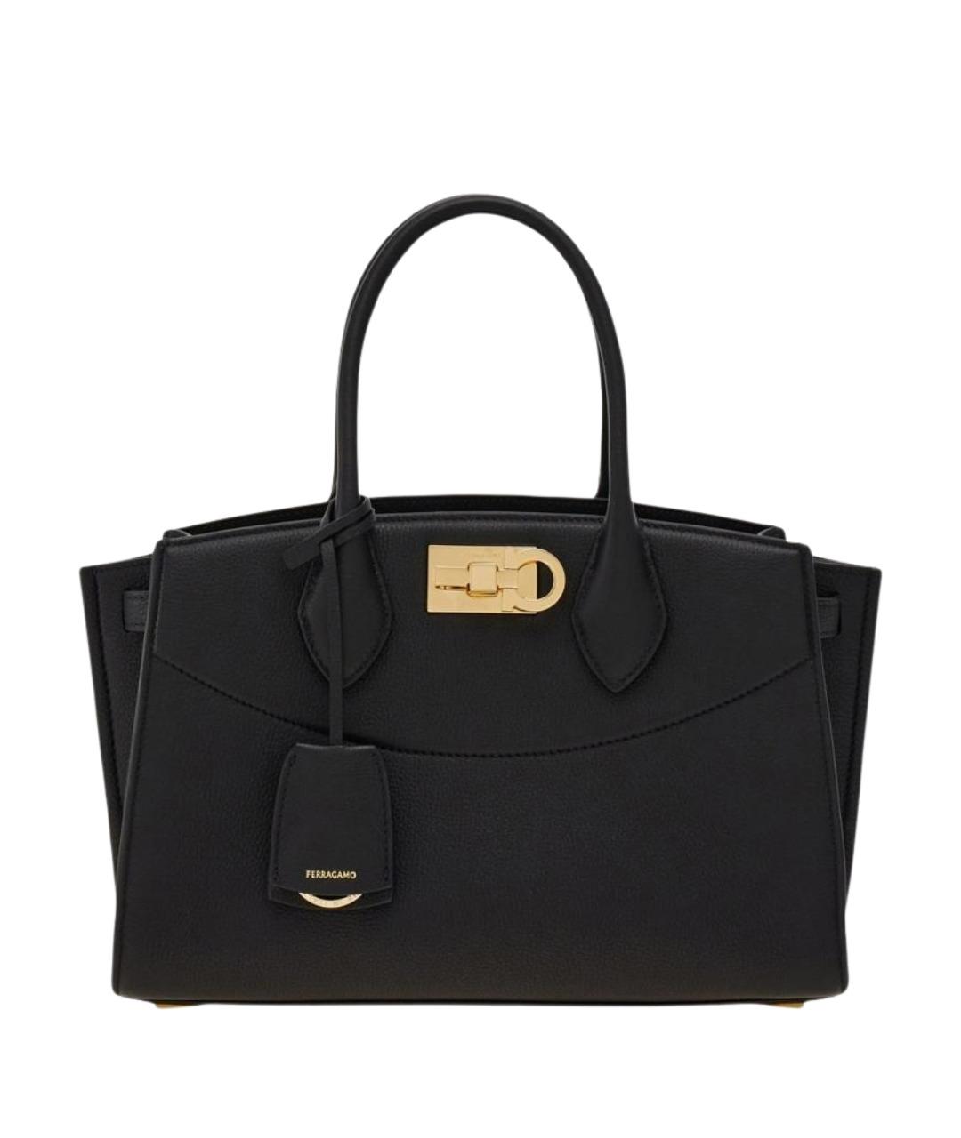 FERRAGAMO Черная кожаная сумка тоут, фото 1