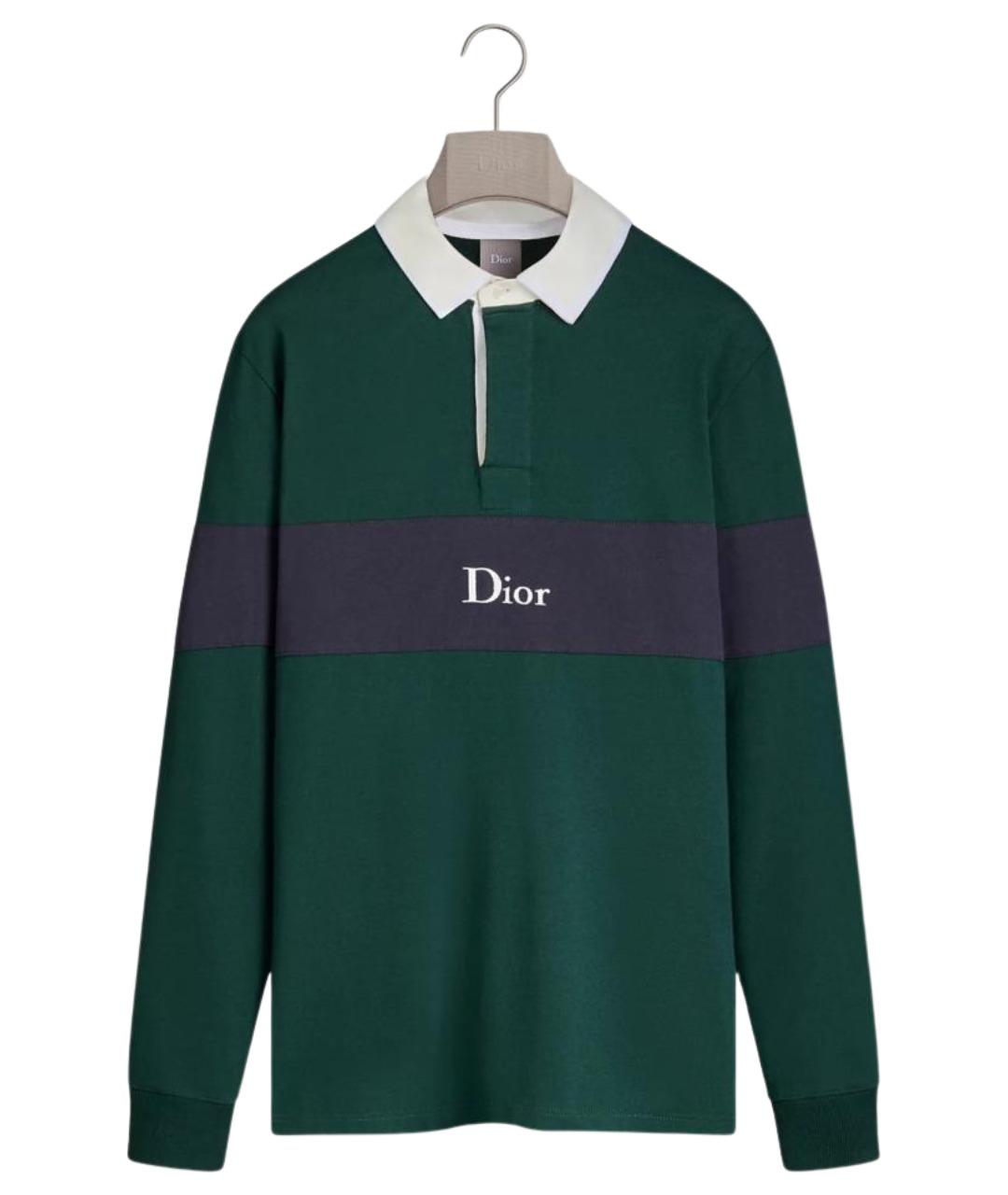 CHRISTIAN DIOR Зеленое хлопковое поло с длинным рукавом, фото 1