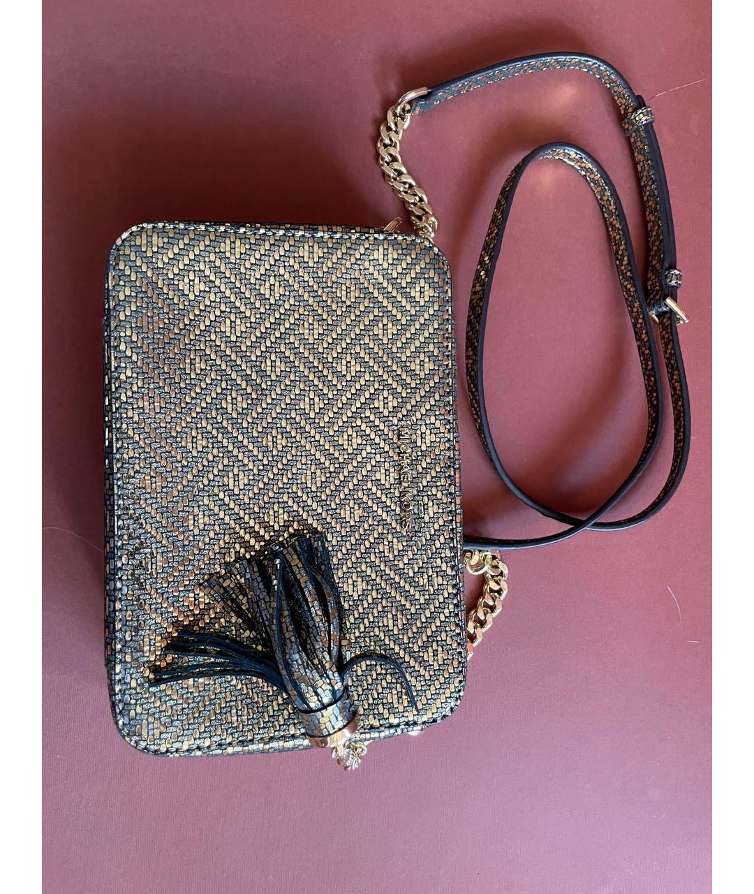 MICHAEL KORS Золотая кожаная сумка через плечо, фото 5
