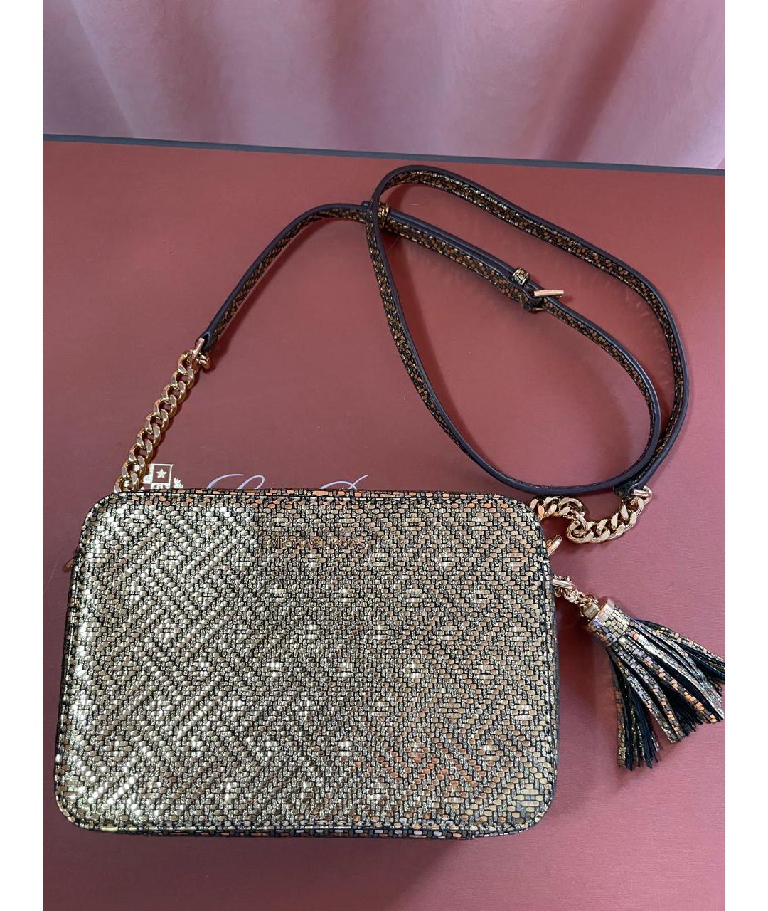 MICHAEL KORS Золотая кожаная сумка через плечо, фото 3
