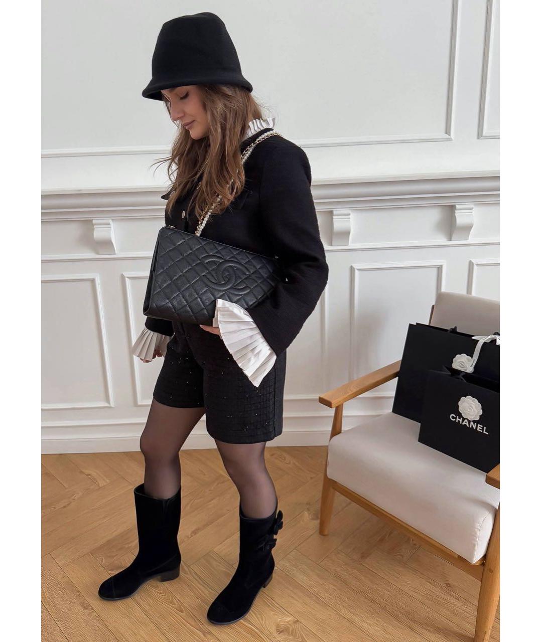 CHANEL Черные бархатные сапоги, фото 7