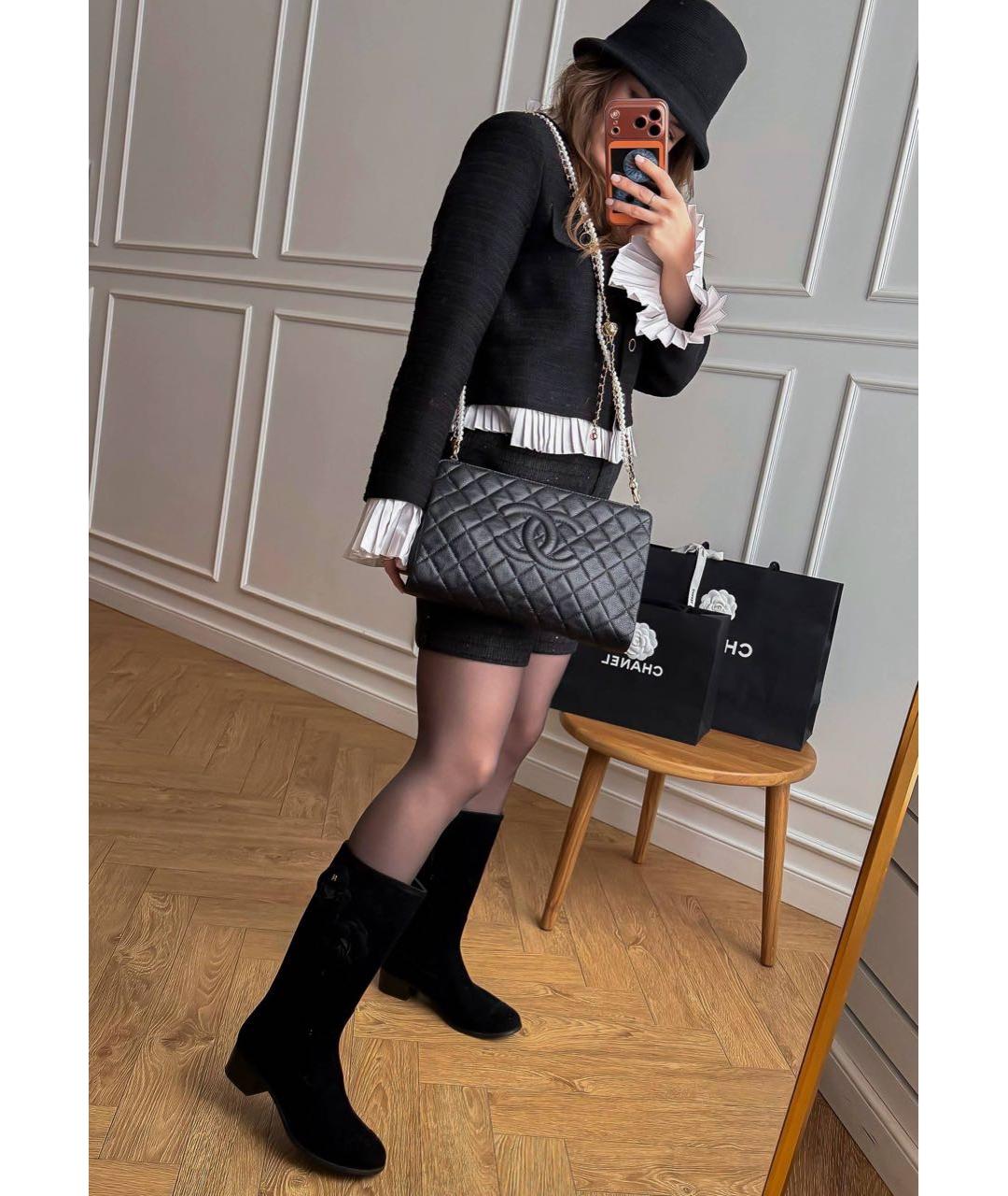 CHANEL Черные бархатные сапоги, фото 4