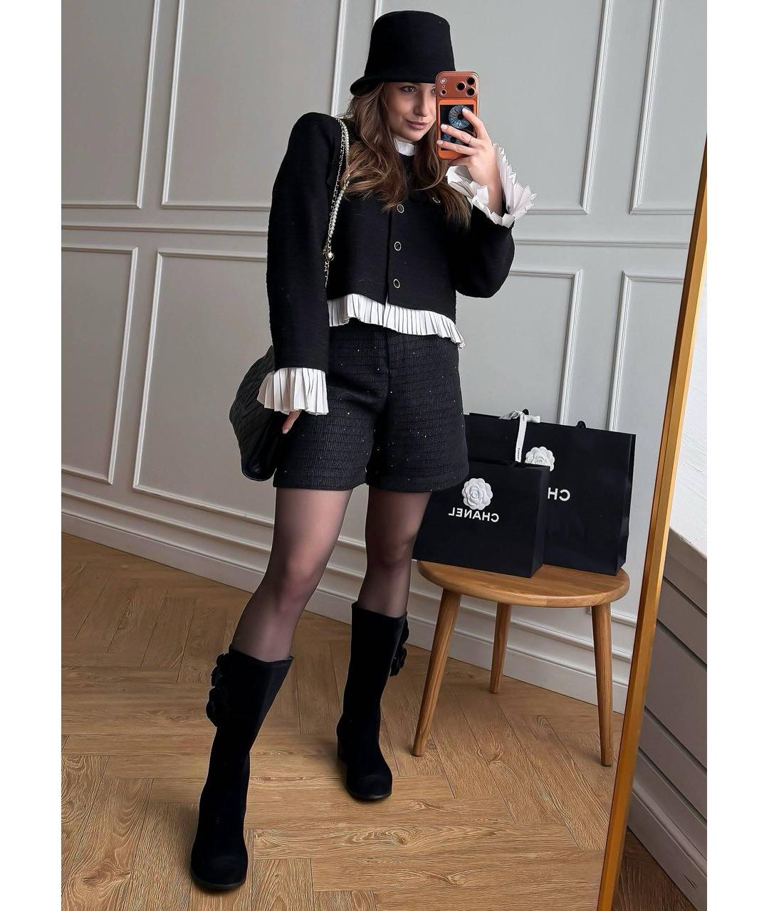 CHANEL Черные бархатные сапоги, фото 6