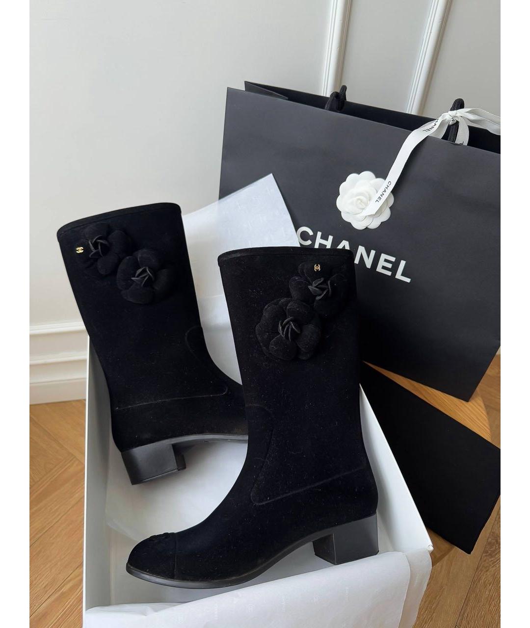 CHANEL Черные бархатные сапоги, фото 9