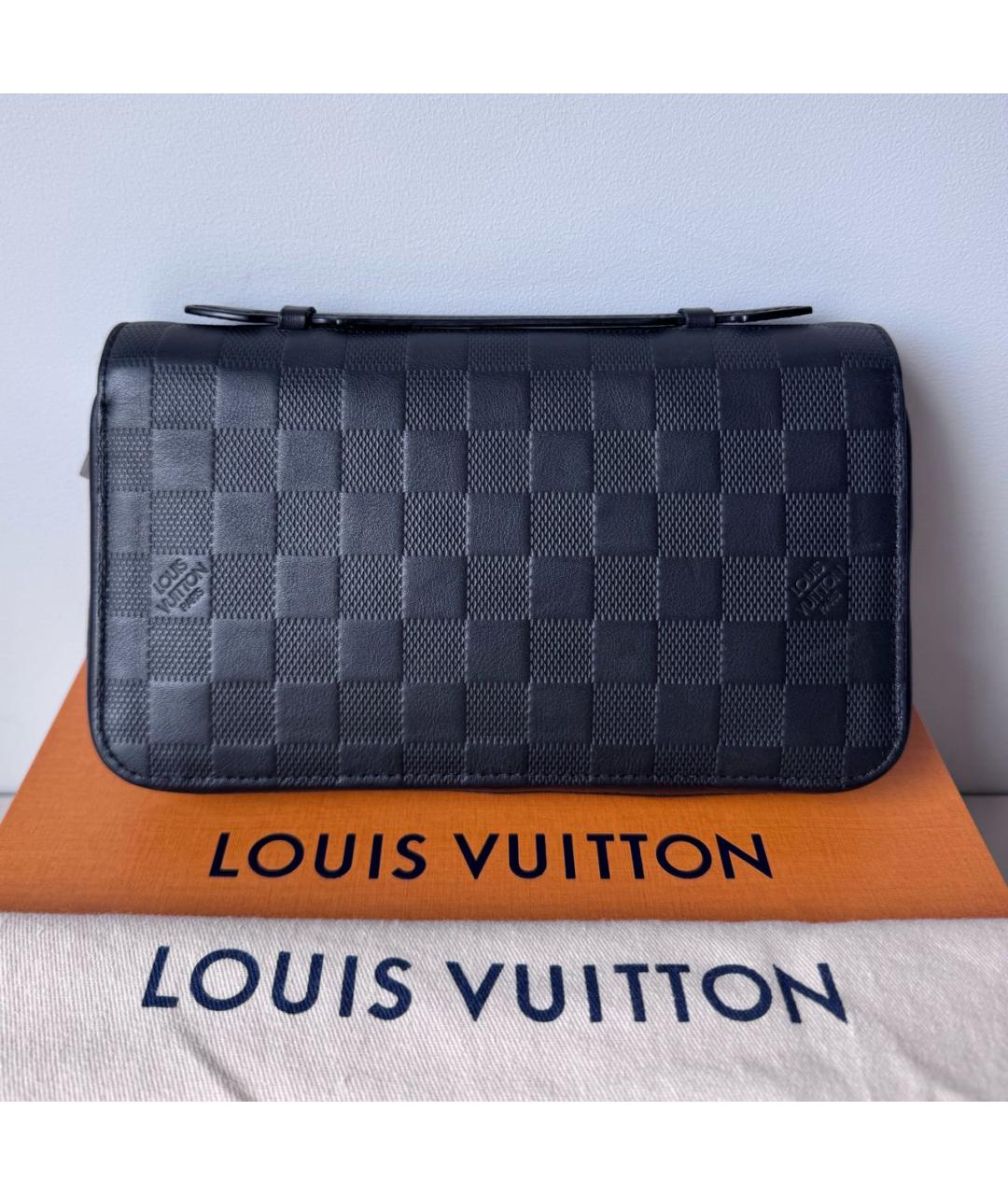 LOUIS VUITTON Черный кожаный кошелек, фото 2