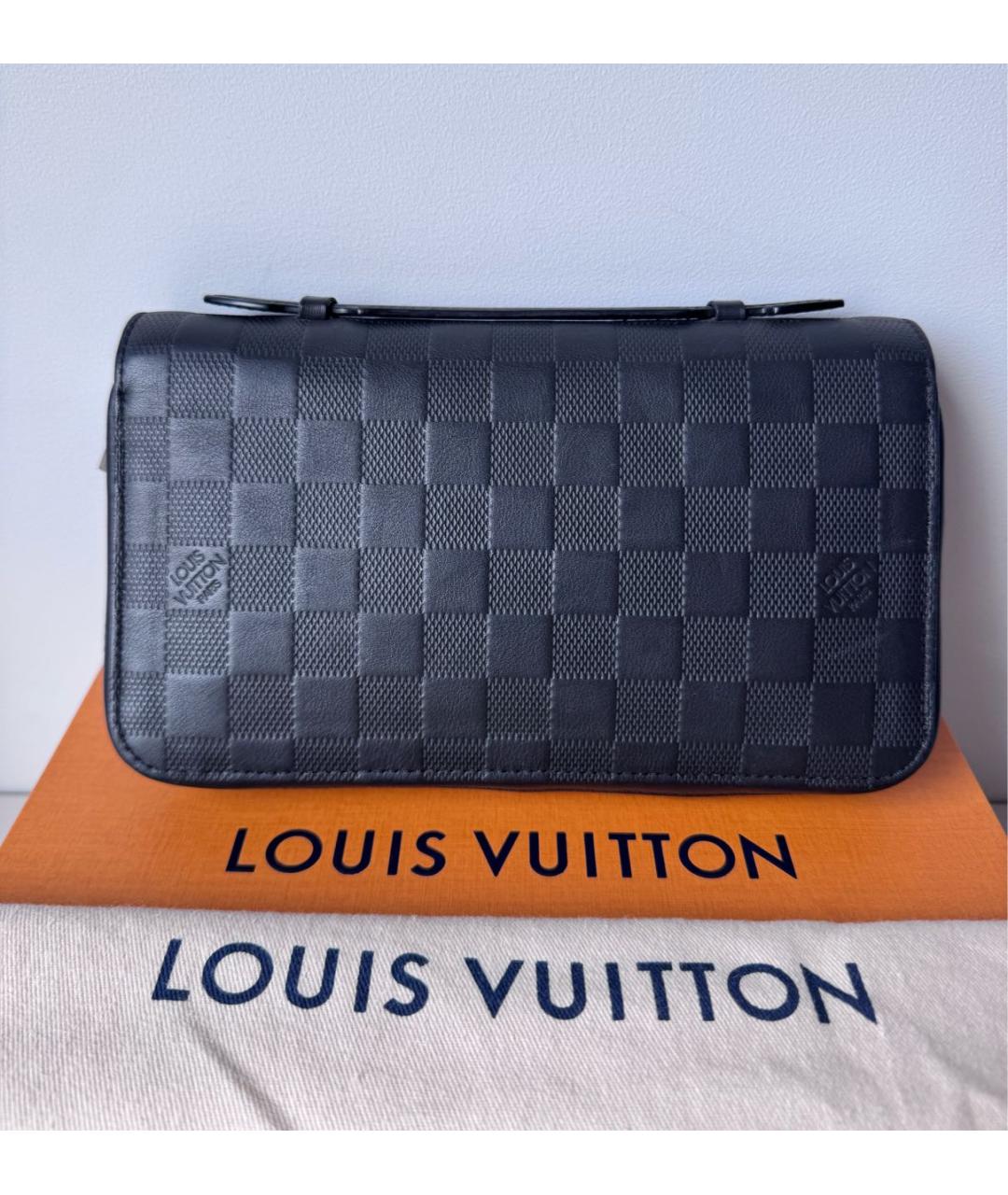 LOUIS VUITTON Черный кожаный кошелек, фото 9