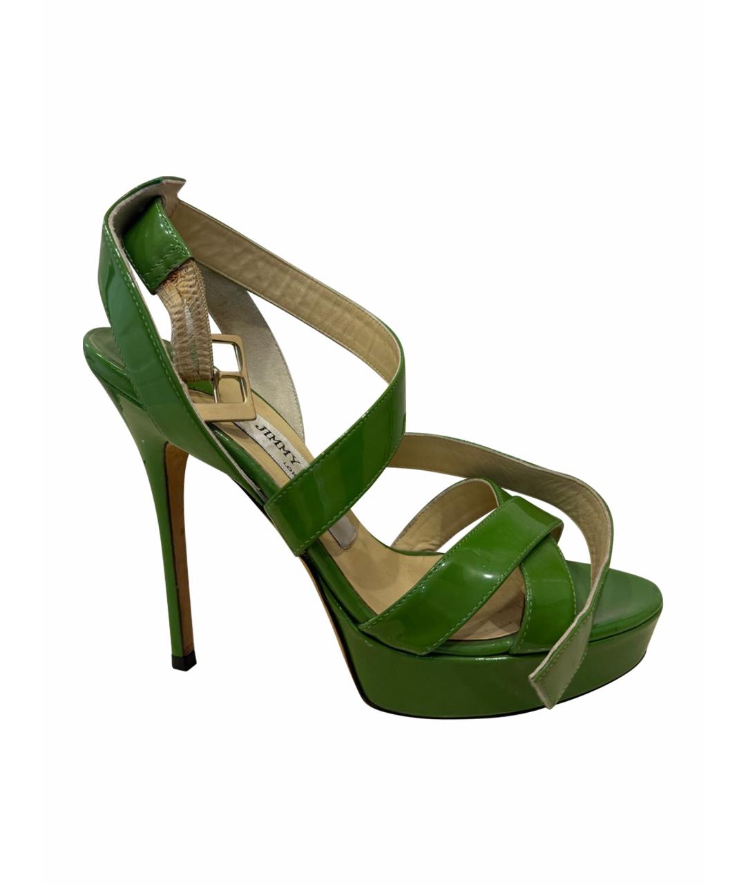 JIMMY CHOO Салатовые босоножки из лакированной кожи, фото 1