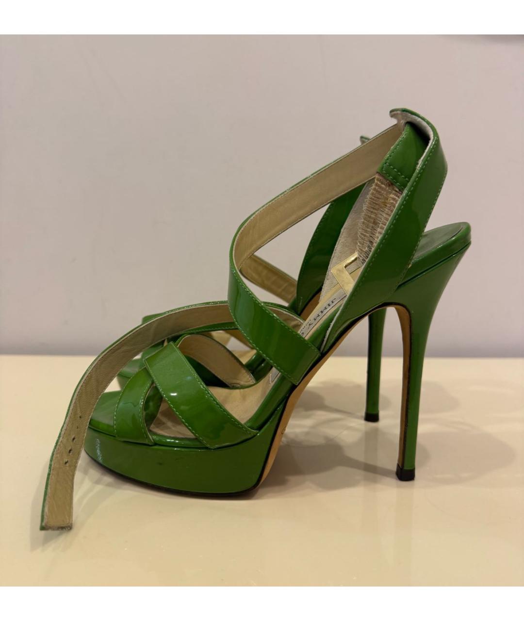 JIMMY CHOO Салатовые босоножки из лакированной кожи, фото 5