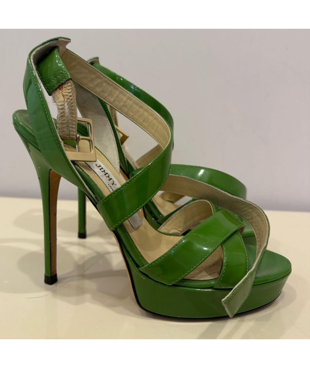 JIMMY CHOO Салатовые босоножки из лакированной кожи, фото 6