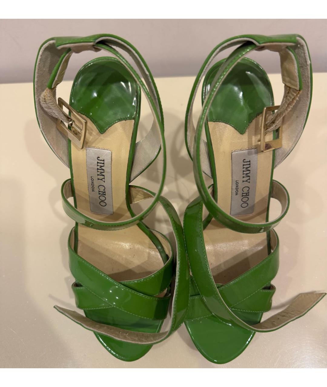 JIMMY CHOO Салатовые босоножки из лакированной кожи, фото 2