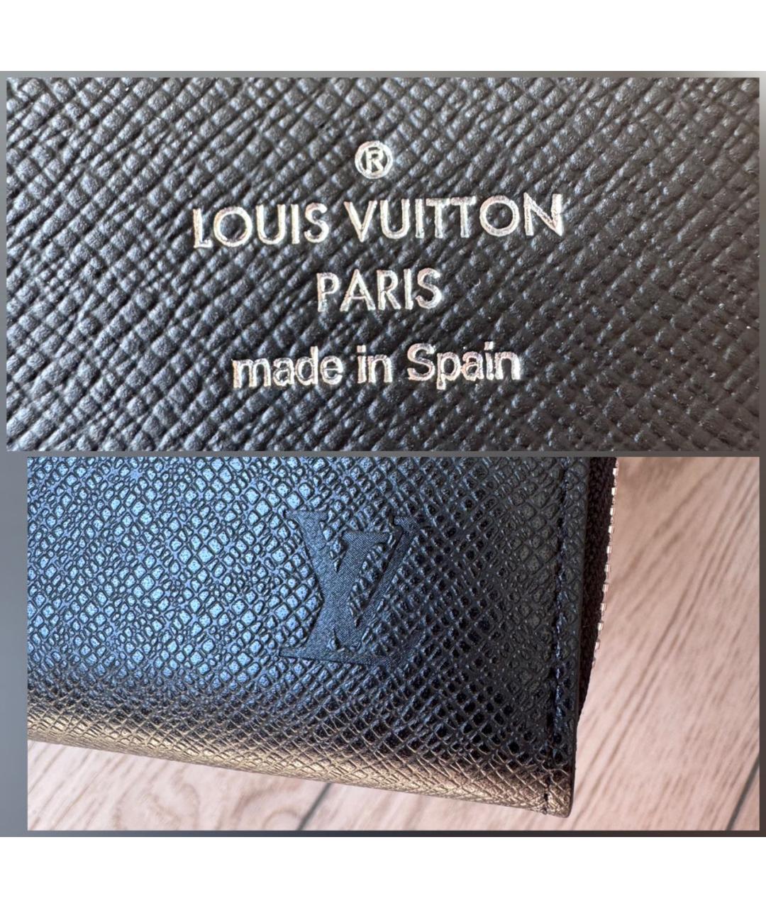 LOUIS VUITTON Черный кожаный кошелек, фото 8