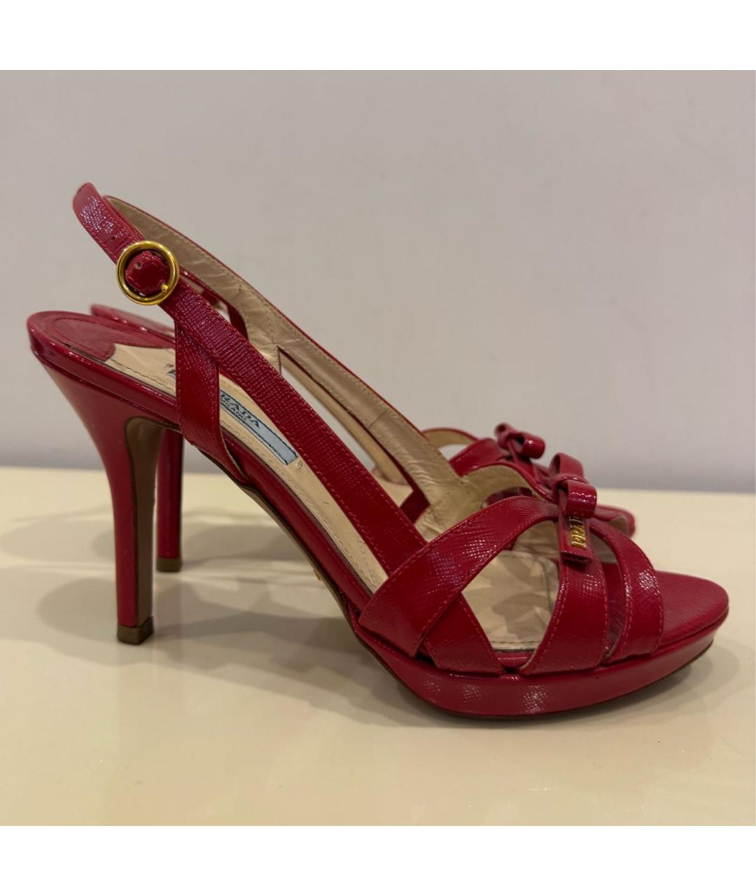 PRADA Красные кожаные босоножки, фото 6