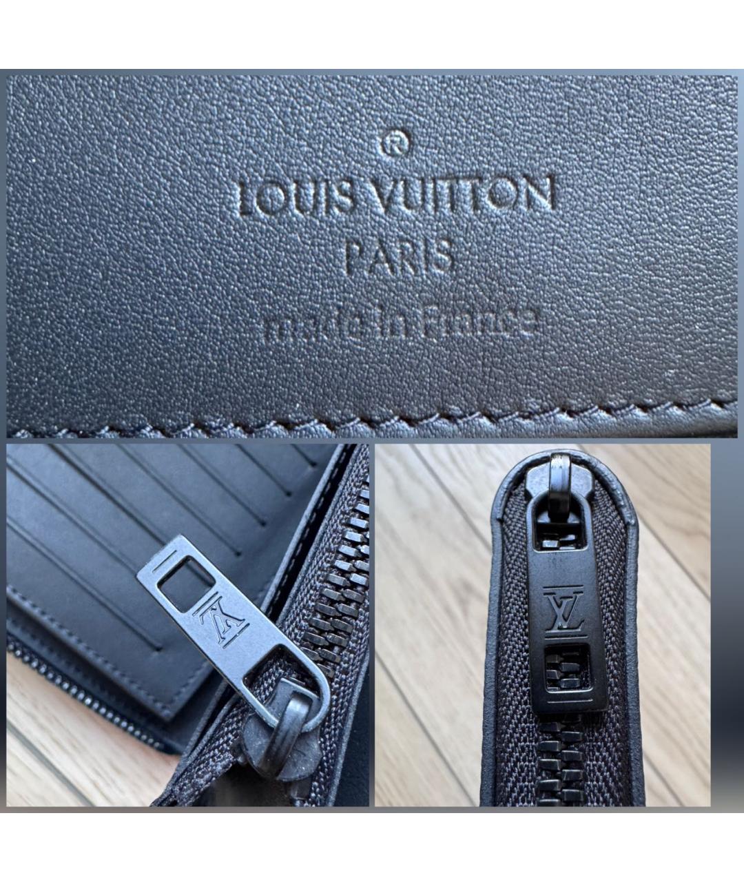 LOUIS VUITTON Черный кожаный кошелек, фото 7