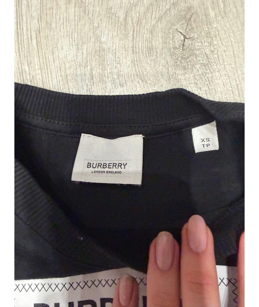 BURBERRY Черная хлопковая футболка, фото 4